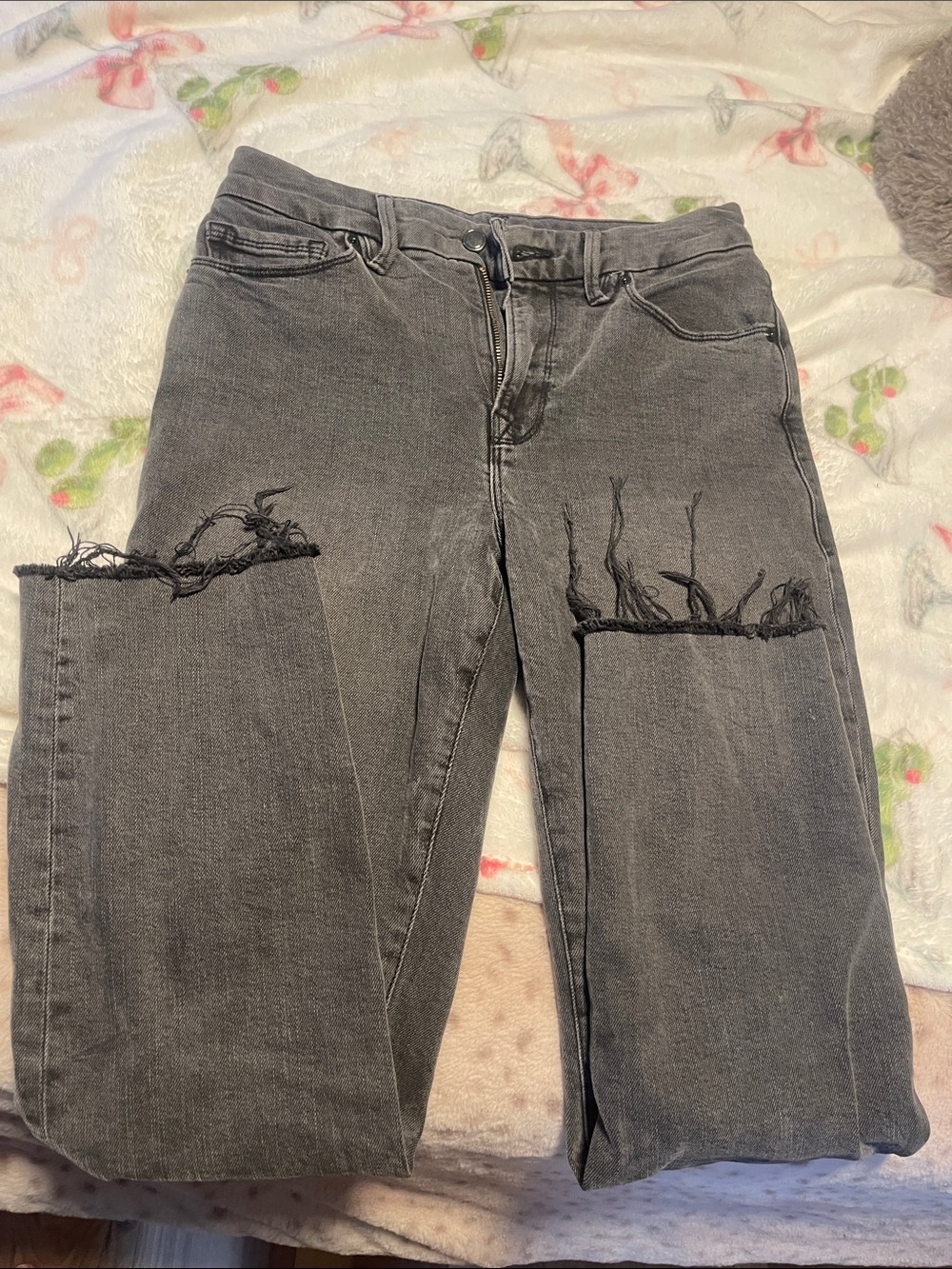 Women's good American Distressed High-Rise Straight Jeans - Washed Black6/28